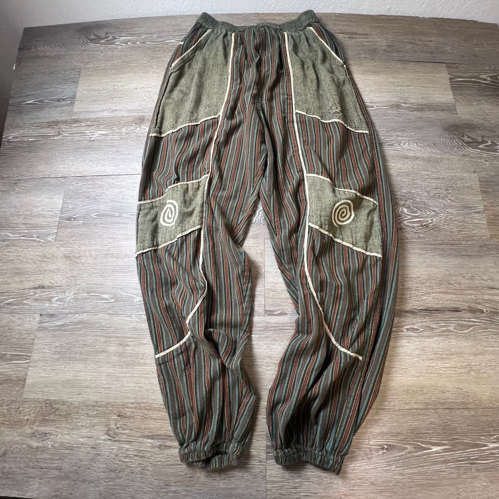 Unbranded Harem Pants Unisex L Green Striped Boho Hippie Spiral Joggers